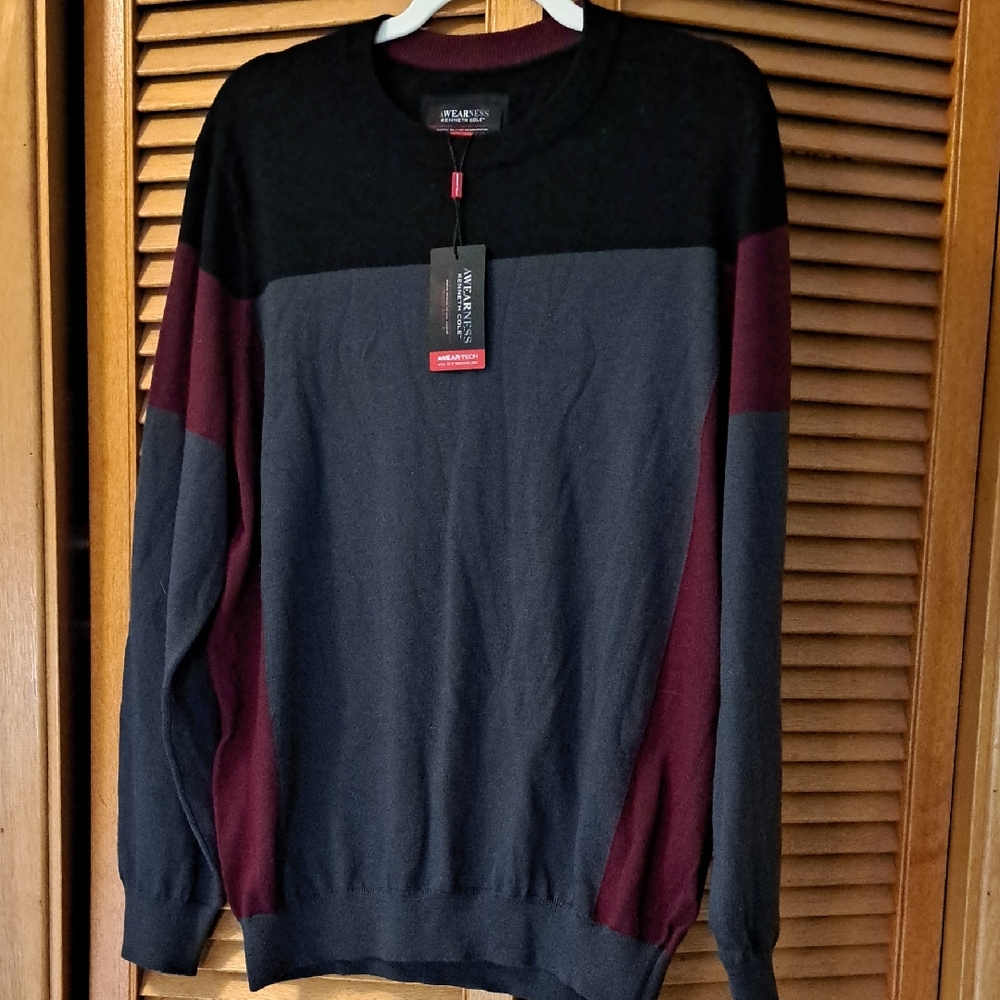 NWT Kenneth Cole Merino Wool Colorblock Mens Sweater Size L